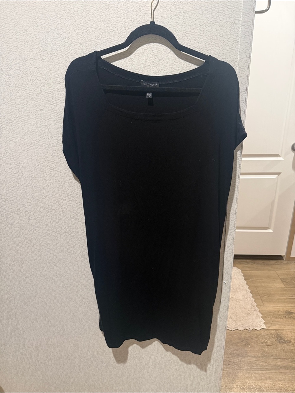 EILEEN FISHER Women’s Black T Shirt Dress Pockets Square Neck Stretchy Size L